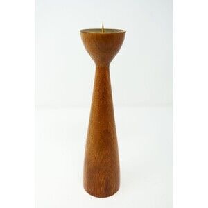 VTG MCM teak mid-century modern candlestick candle holder 9"